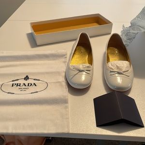 Prada Ballerina Flats White Patent Leather NIB 35.5